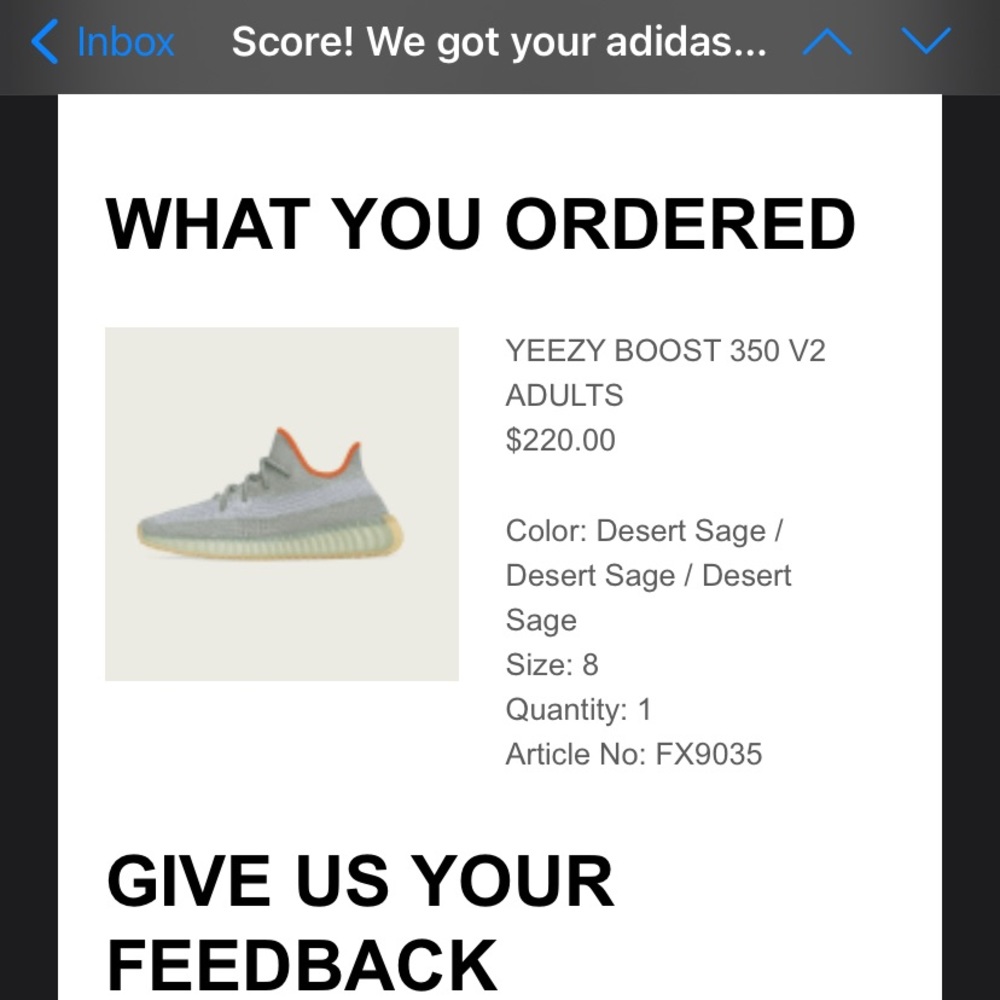 Desert Sage Yeezy Boost, size 8 (men’s sizing)
